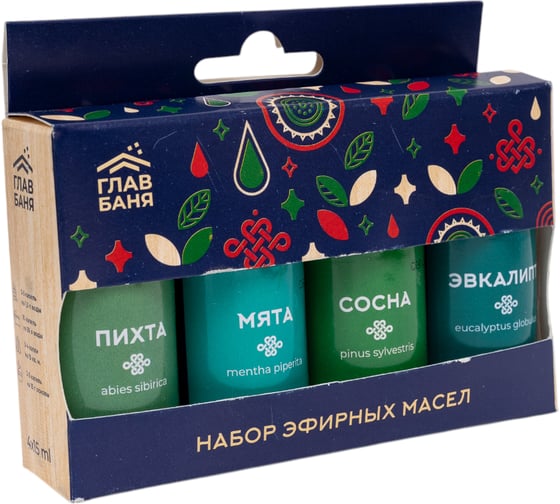 Набор масел эфирных ГлавБаня пихта, мята, сосна, эвкалипт, 4x15мл Б7001