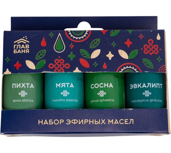 Набор масел эфирных ГлавБаня пихта, мята, сосна, эвкалипт, 4x15мл Б7001