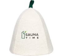 Шапка банная с вышивкой ГлавБаня "Sauna time", войлок белый Б40393