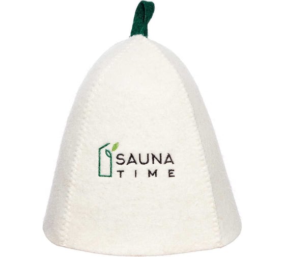 Шапка банная с вышивкой ГлавБаня "Sauna time", войлок белый Б40393 1