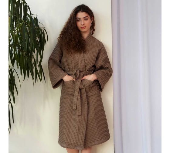 Халат вафельный женский удлиненный Этель "Boho" р. 42-44, мокко, 100% хлопок, 290 г/м2 6243557