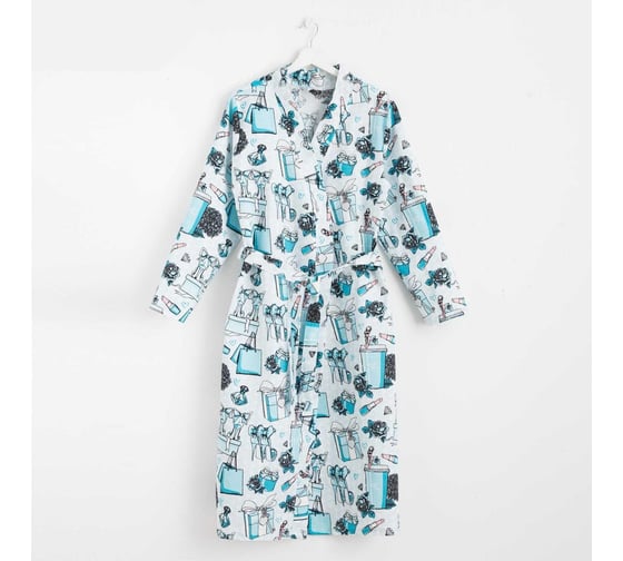 Халат женский удлиннный Этель "Mint mood" р.50-52, вафля 200 г/м2, 100% хлопок 5928237 1