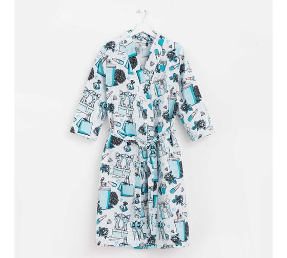 Халат женский Этель "Mint mood" рукав 3/4, р.46-48, вафля 200 г/м2, 100% хлопок 5928233 1
