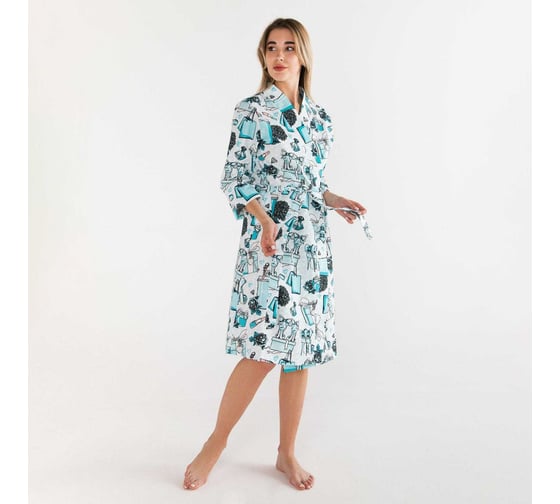 Халат женский Этель "Mint mood" рукав 3/4, р.46-48, вафля 200 г/м2, 100% хлопок 5928233