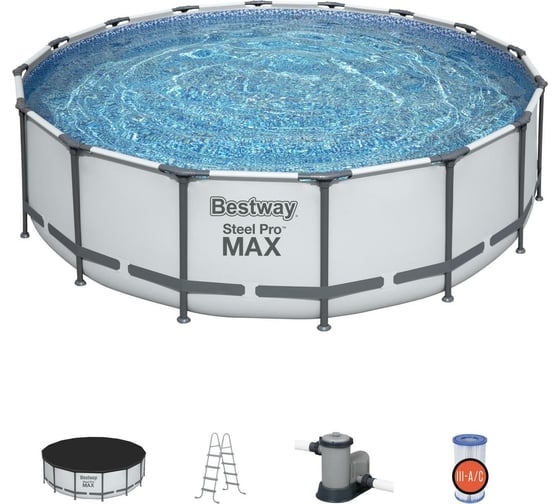 Каркасный бассейн BestWay Steel Pro Max 488x122см, 19480л, лестница, тент 5612Z BW