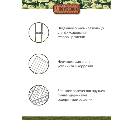 Универсальная решетка-гриль BOYSCOUT нержавеющая сталь, 58+5x30x25x5.5 см, 61348