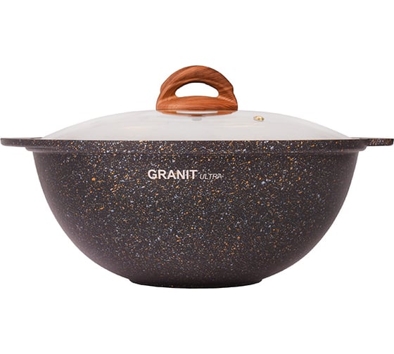 Казан для плова Kukmara 4,5л со стекл. крышкой, АП линия Granit ultra (black-gold) кгбг47а