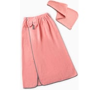 Набор для бани и ванной Этель "Бантик", цв. персиковый: полотенце-парео 75*120 см + чалма 10516885