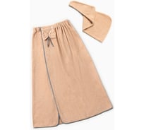 Набор для бани и ванной Этель "Бантик", цв коричневый: полотенце-парео 75*120 см + чалма 10516882