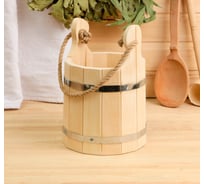 Ведро из липы Добропаровъ Емеля, 5 л, нержавеющий обруч, ручка-веревка, 1185389