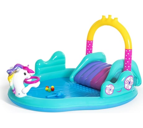 Игровой центр с разбрызгивателем, горкой и игрушками BestWay Волшебный единорог 274x198x137 см, 220 л 53097 BW 030454