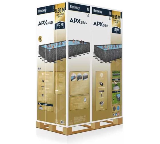 Каркасный прямоугольный бассейн BestWay 956x488x132см APX 365 52231л, песч.фил-насос, лестница, тент, полисферы 561KJ BW
