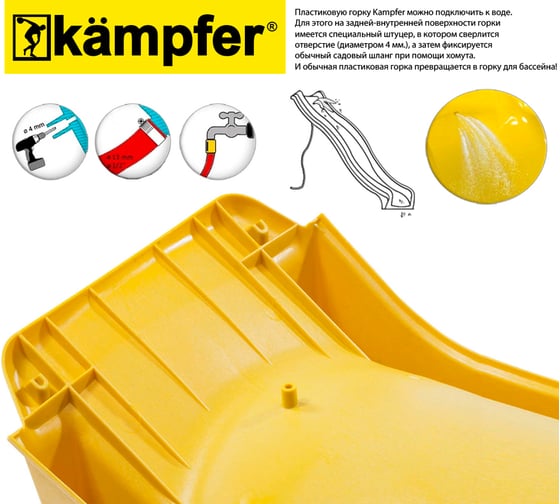 Пластиковая горка Kampfer, высота 1.5 м, длина 3 м 128