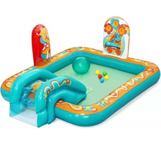 Игровой центр BestWay 193x152x74см Retro Groove Play Center сгоркой, мячами и игрушками, от 2 лет 53164 BW