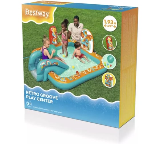 Игровой центр BestWay 193x152x74см Retro Groove Play Center сгоркой, мячами и игрушками, от 2 лет 53164 BW