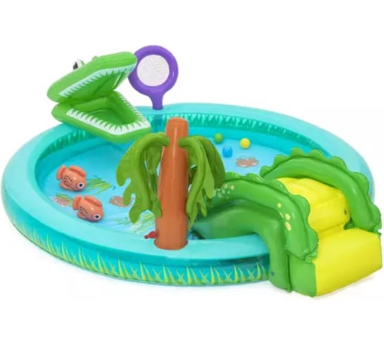 Игровой центр BestWay 224x181x72см Crocodile Cove с горкой, мячами и игрушками, от 2 лет 53166 BW
