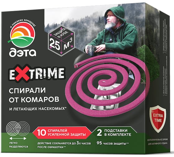 Спираль от комаров-эффект ДЭТА EXTRIME средство инсектицидное, 10 шт., 2 подставки 66700919