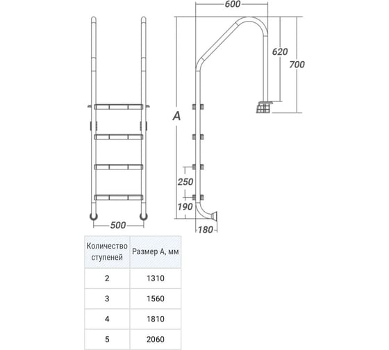 Лестница для бассейна Reexo Standart ST-315, широкий борт, 3 нескользящие ступени, нержавеющая сталь AISI-316 1.2 мм 183036