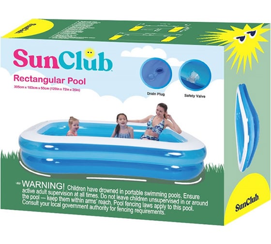 Бассейн прямоугольный надувной Sunclub 305х183х50 см, 1087 л, 51259 109420