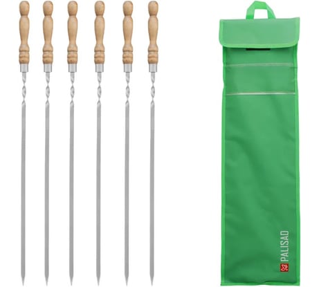 Набор плоских шампуров PALISAD Camping 650 мм, с деревянной рукояткой, в чехле, 6 шт 69753