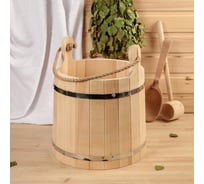 Ведро из липы Добропаровъ Емеля 15л, нержавеющий обруч, ручка-веревка, 2541888