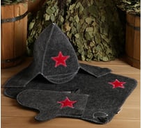 Набор для бани Добропаровъ Буденовец, серый, шапка, коврик, рукавица 1338111