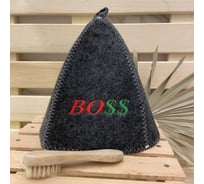 Банная шапка Банные Секреты Классическая, с вышивкой BOSS, серая 3103