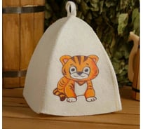 Детская шапка для бани и сауны Сималенд Тигрёнок, с принтом, белая 5312289