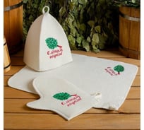 Банный набор Добропаровъ С Лёгким паром, с веником, 3 предмета, белый, в плёнке 4676208