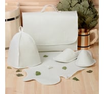 Банный набор Добропаровъ портфель 5 предметов, белый, без вышивки, первый сорт 2822380