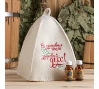 Набор для бани в коробке Добропаровъ В Здоровом теле, шапка, масло апельсина и можжевельника 3933571