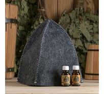 Набор для бани в коробке Добропаровъ Классика, шапка серая, масло апельсина и кедра 3933569