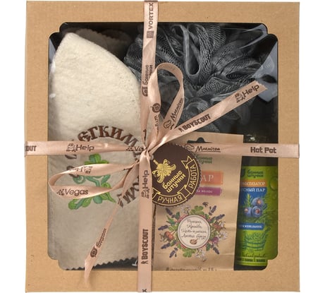 Подарочный набор Банные Штучки Ароматная банька 4 предмета (отвар, мочалка, ароматизатор,шапка 33529