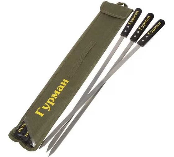 Шампур Гурман Люкс лезвие плоское, 6 шт, 600х14х2 мм, нерж сталь, рук дерев, в чехле, 23004-newblk 331647 1