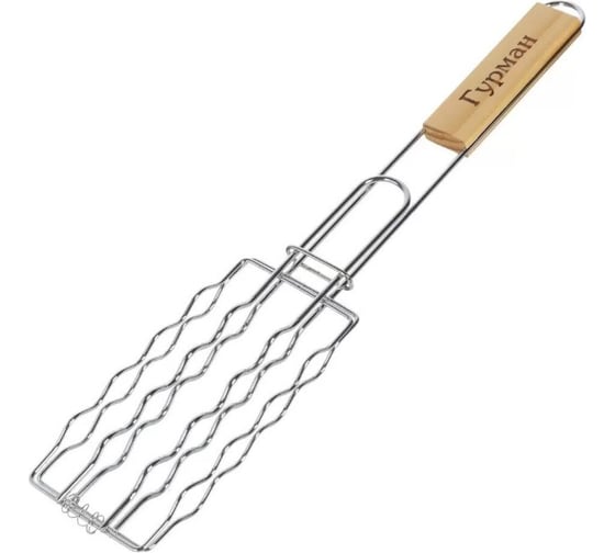 Решетка барбекю Гурман 450х170х80 мм, хром, рукоять дерево, плоская, для сосисок CB1807 466161 1