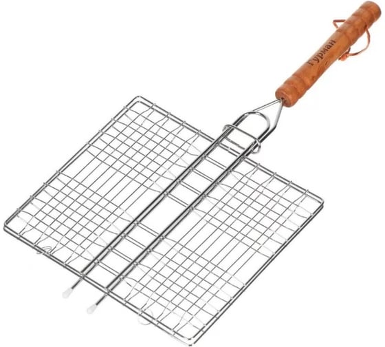 Решетка барбекю Гурман 440х210х200 мм, хром, рукоять дерево, плоская 3085 466165 1