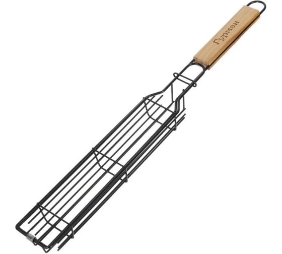 Решетка барбекю Гурман 430х240х40 мм, хром, рукоять дерево, плоская, латунная витая проволока, для овощей 466162 1