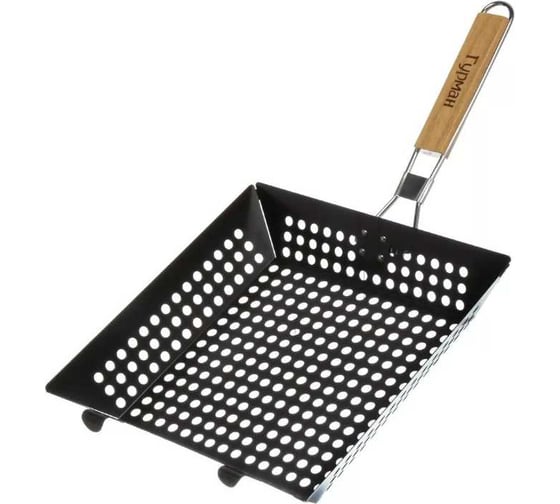 Решетка барбекю Гурман металлический, антипригарная, рукоятка дерево, 290х280х23+4 мм CB030 503173 1