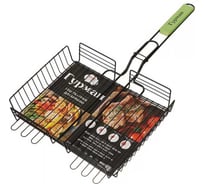 Решетка барбекю Гурман 300х240х50 мм, Люкс, сталь, антипригарная, рукоятка дерево, 22002NS-enf 353111