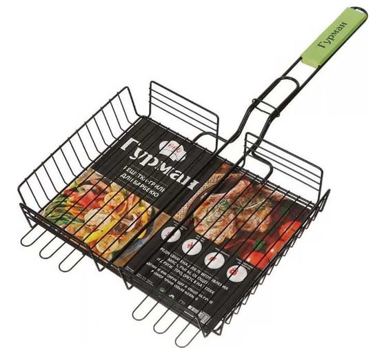 Решетка барбекю Гурман 300х240х50 мм, Люкс, сталь, антипригарная, рукоятка дерево, 22002NS-enf 353111 1