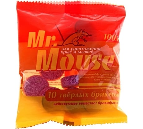 Твердый парафин от грызунов mr.mouse брикет, 100 г М-952