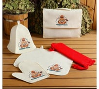 Набор для бани и сауны 5 в 1 с принтом Поддай пару Сималенд белый 5433231