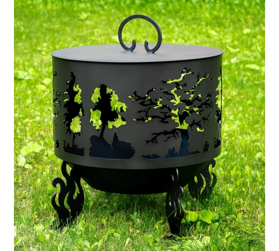 Комплект Fire-House Костровая чаша Деревья, диаметр 60 см коническое дно с крышкой пламегасителем Ch7-600деревья