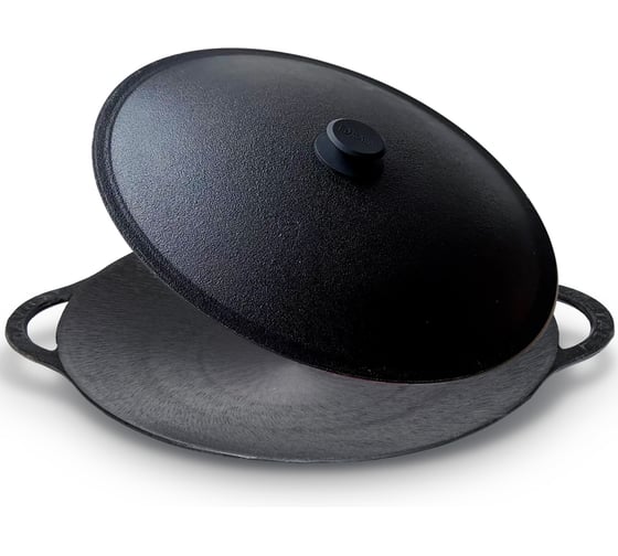 Садж чугунный Davr Metall 45 см с крышкой (плоское дно) садж45см(плоск)+крышка(45)