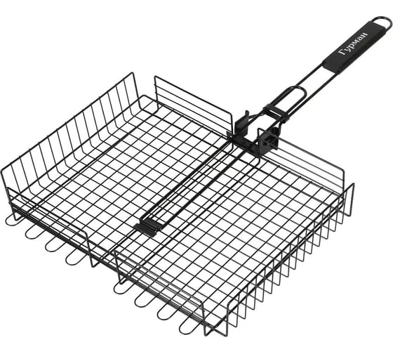 Решетка барбекю Гурман 400х300х70 мм, хром, нерж, 4 уровня, антипригарное покрытие, рукоять дерев, складная, 11100107-1(4 511449