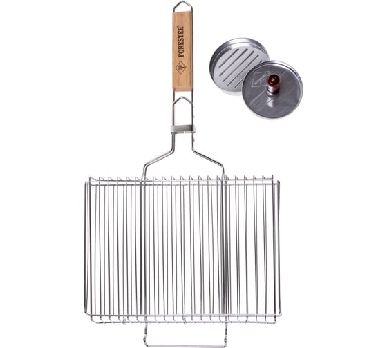 Решетка-гриль средняя усиленная Forester PRO 26х35 см НЕРЖ. СТАЛЬ с прессом для бургеров BQ-N22Pro