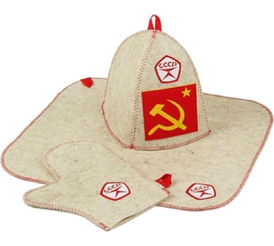 Банный набор Никитинская мануфактура Серп и молот шапка, рукавица, коврик ХВ742 1