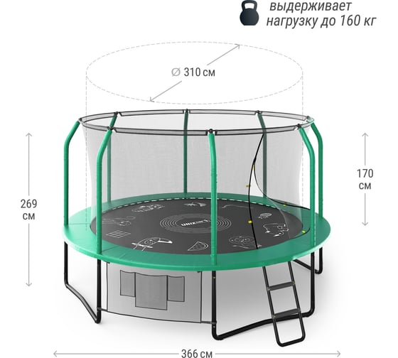 Батут UNIXline SUPREME GAME 12 ft green TRUSUG12GR
