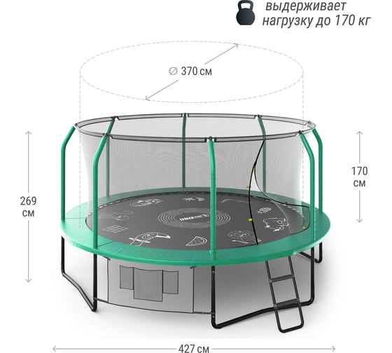 Батут UNIXline SUPREME GAME 14 ft green TRUSUG14GR