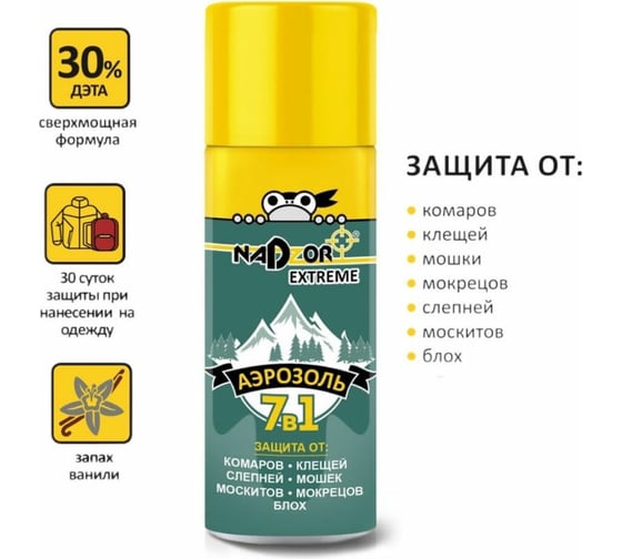 Спрей Nadzor Extreme 7в1 90 мл, (от комаров, клещей, мошки, мокрецов, слепней, москитов, блох) 127729
